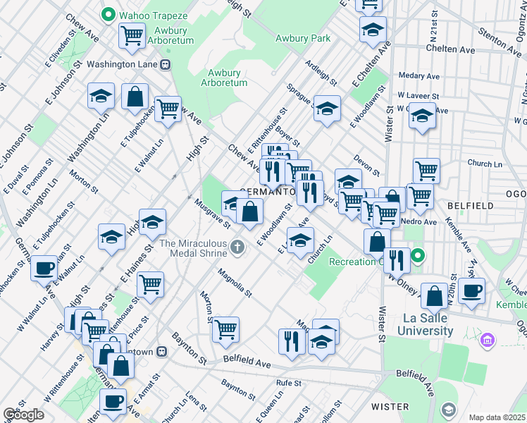 map of restaurants, bars, coffee shops, grocery stores, and more near 702 East Chelten Avenue in Philadelphia