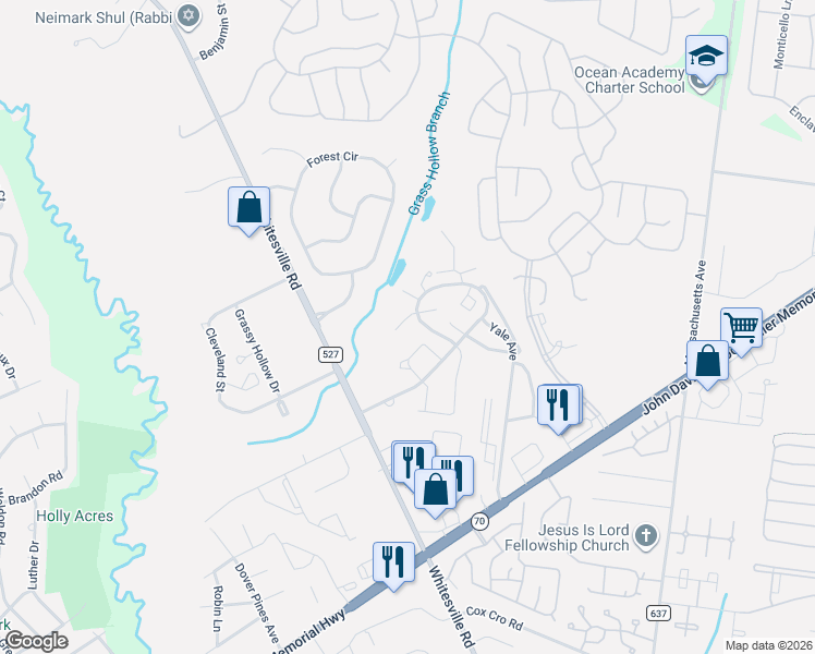 map of restaurants, bars, coffee shops, grocery stores, and more near 1004 Arlington Drive in Toms River
