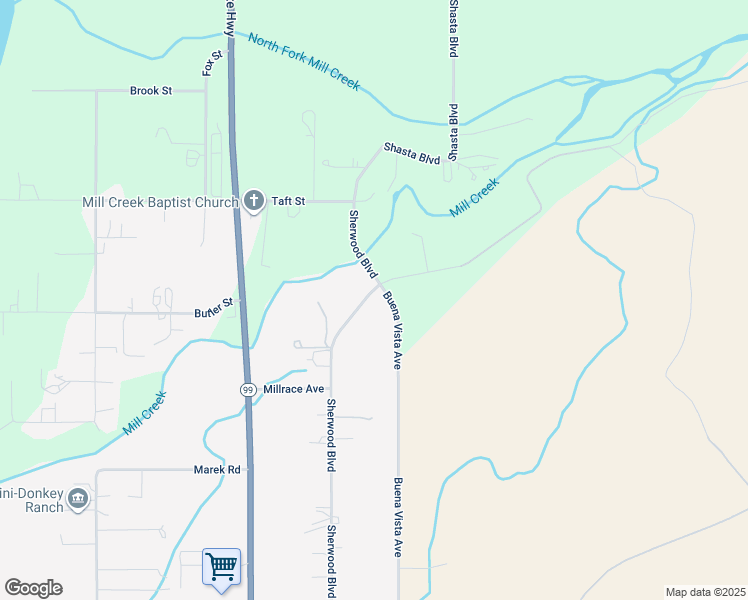 map of restaurants, bars, coffee shops, grocery stores, and more near 8560 Sherwood Boulevard in Los Molinos