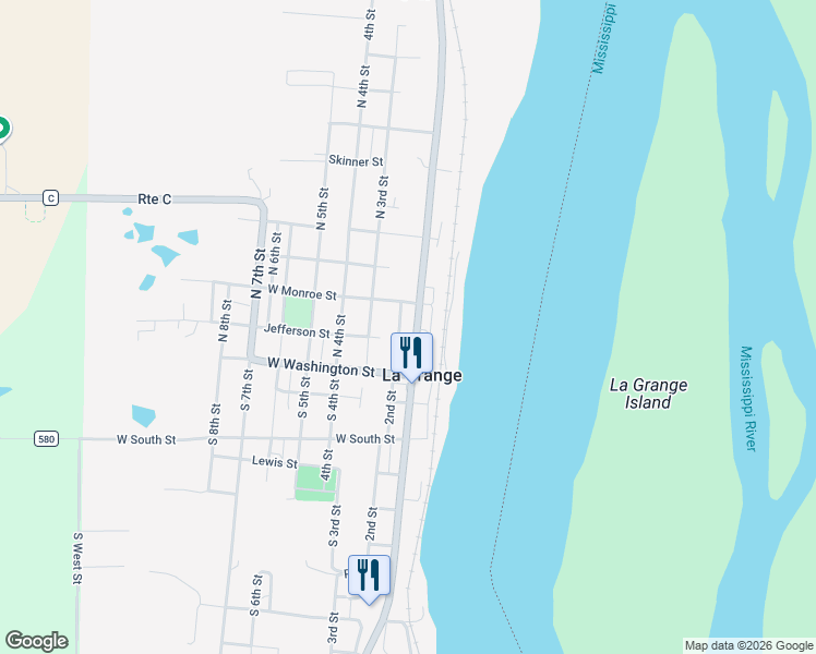 map of restaurants, bars, coffee shops, grocery stores, and more near 2nd Street in La Grange