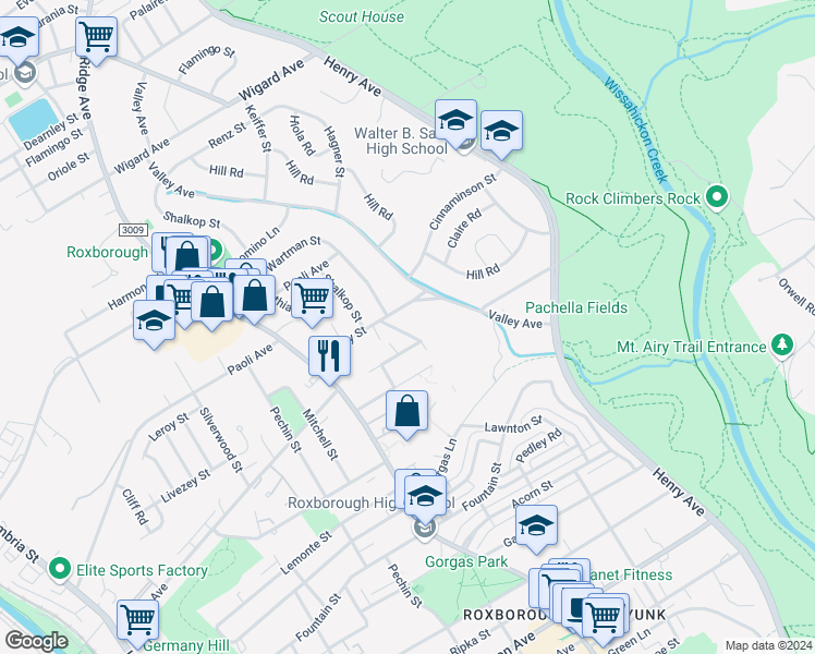 map of restaurants, bars, coffee shops, grocery stores, and more near 6821 Lawnton Street in Philadelphia