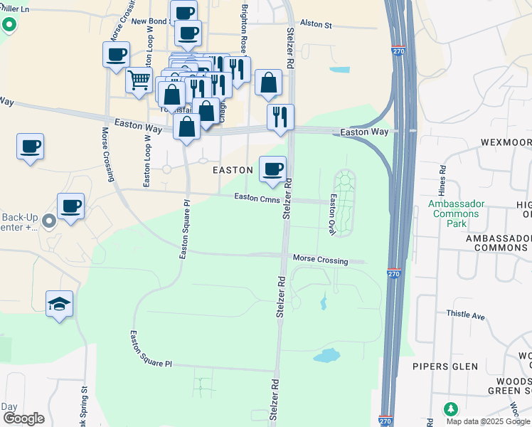 map of restaurants, bars, coffee shops, grocery stores, and more near 4343 Easton Cmns in Columbus