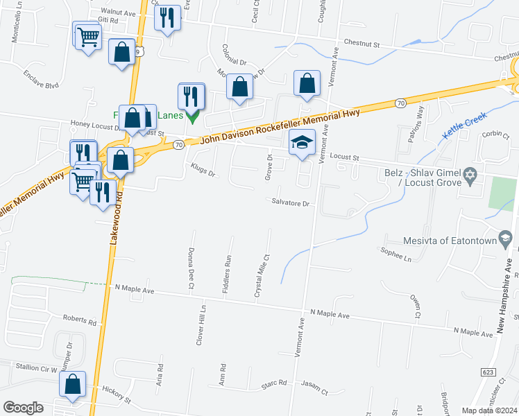 map of restaurants, bars, coffee shops, grocery stores, and more near 23 Salvatore Drive in Toms River