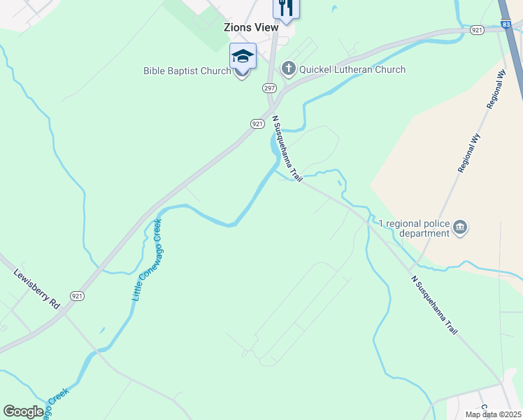 map of restaurants, bars, coffee shops, grocery stores, and more near 55 Pine Creek Lane in York