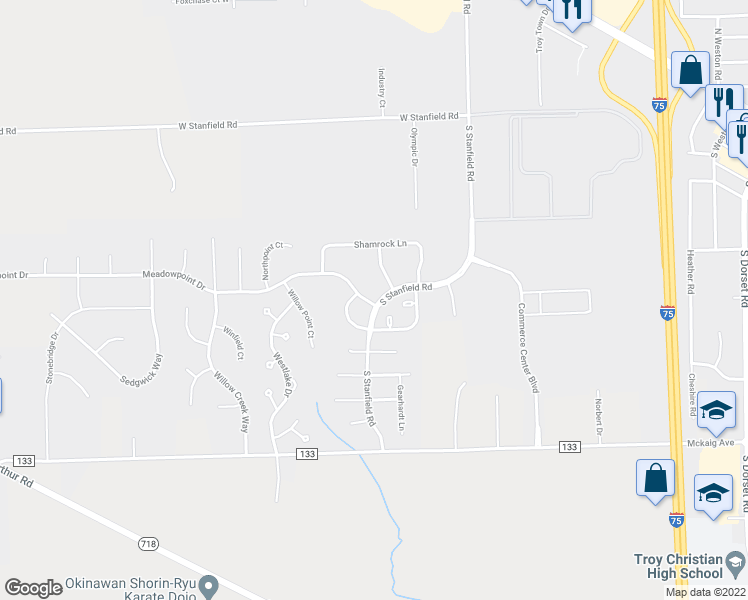 map of restaurants, bars, coffee shops, grocery stores, and more near 2301D Meadowpoint Drive in Troy