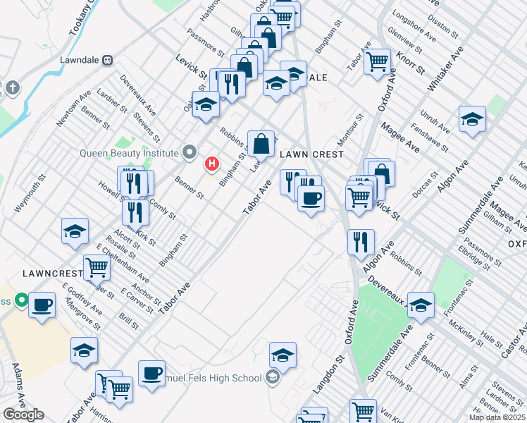 map of restaurants, bars, coffee shops, grocery stores, and more near 700 Robbins Street in Philadelphia