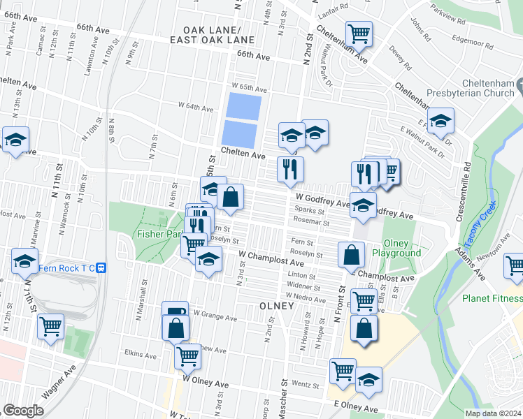 map of restaurants, bars, coffee shops, grocery stores, and more near 253 Rosemar Street in Philadelphia