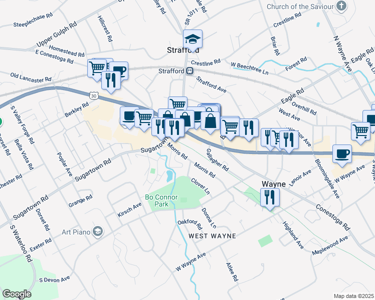 map of restaurants, bars, coffee shops, grocery stores, and more near 420 Morris Road in Wayne
