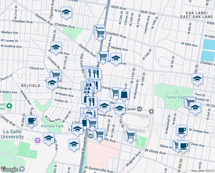 map of restaurants, bars, coffee shops, grocery stores, and more near 5949 North 13th Street in Philadelphia