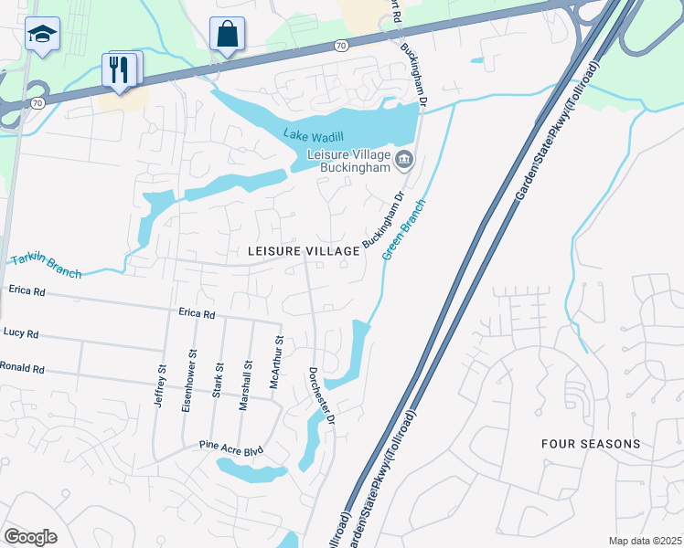map of restaurants, bars, coffee shops, grocery stores, and more near 61 Buckingham Drive in Lakewood