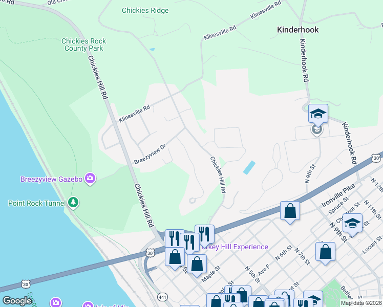 map of restaurants, bars, coffee shops, grocery stores, and more near 755 Chickies Drive in Columbia
