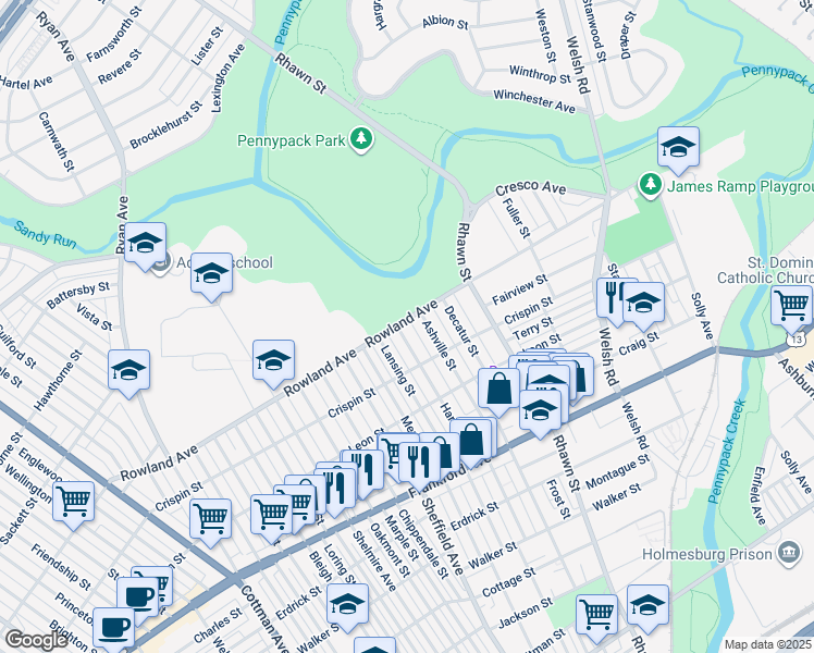 map of restaurants, bars, coffee shops, grocery stores, and more near 3301 Hartel Avenue in Philadelphia