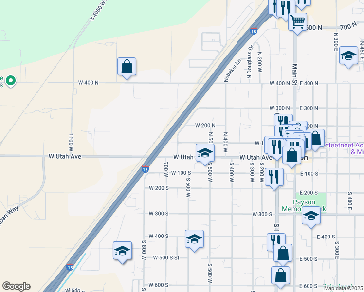 map of restaurants, bars, coffee shops, grocery stores, and more near 591 West 100 North in Payson