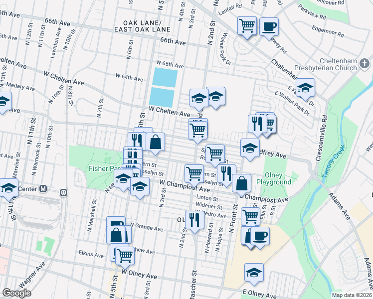 map of restaurants, bars, coffee shops, grocery stores, and more near 224 Rosemar Street in Philadelphia