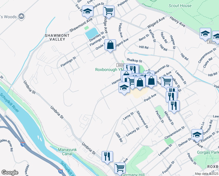 map of restaurants, bars, coffee shops, grocery stores, and more near 439 Harmon Road in Philadelphia