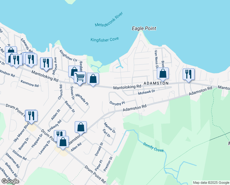 map of restaurants, bars, coffee shops, grocery stores, and more near 544 Dorothy Place in Brick