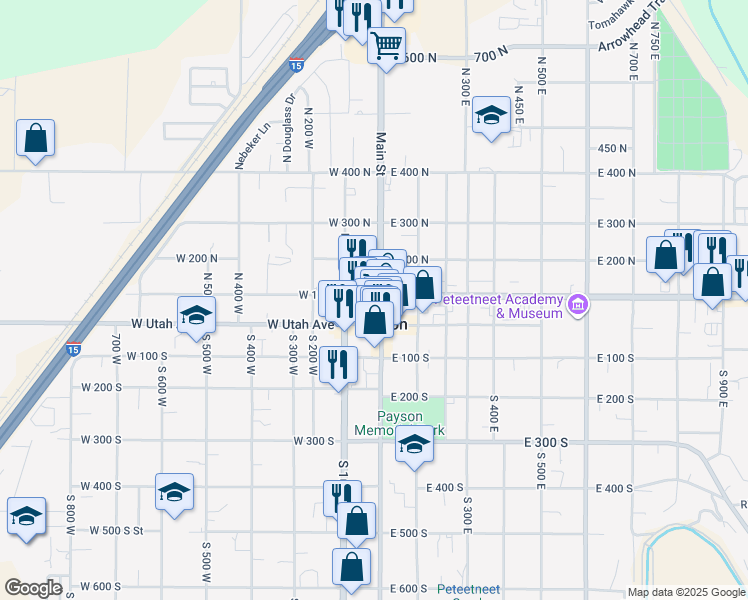 map of restaurants, bars, coffee shops, grocery stores, and more near in Payson