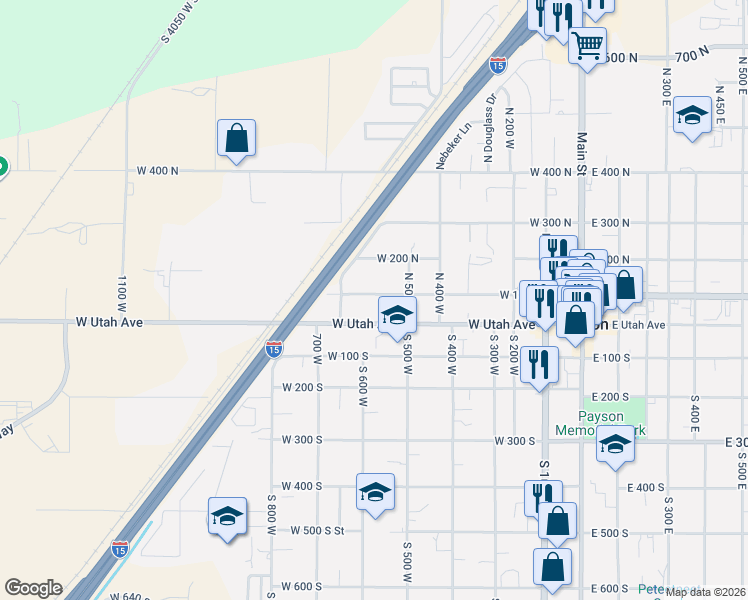 map of restaurants, bars, coffee shops, grocery stores, and more near 562 West Utah Avenue in Payson