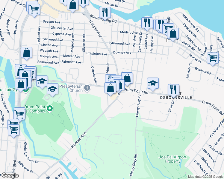 map of restaurants, bars, coffee shops, grocery stores, and more near 2530 Hooper Avenue in Brick Township