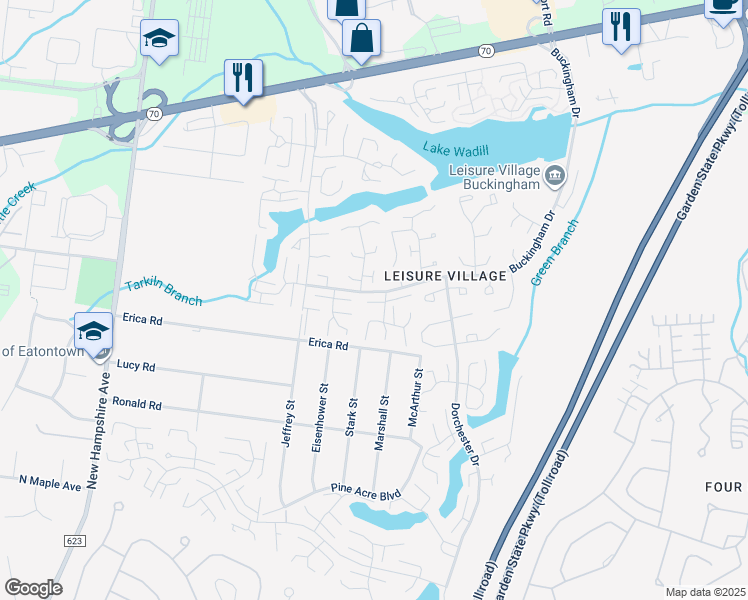 map of restaurants, bars, coffee shops, grocery stores, and more near 142A Farrington Court in Lakewood