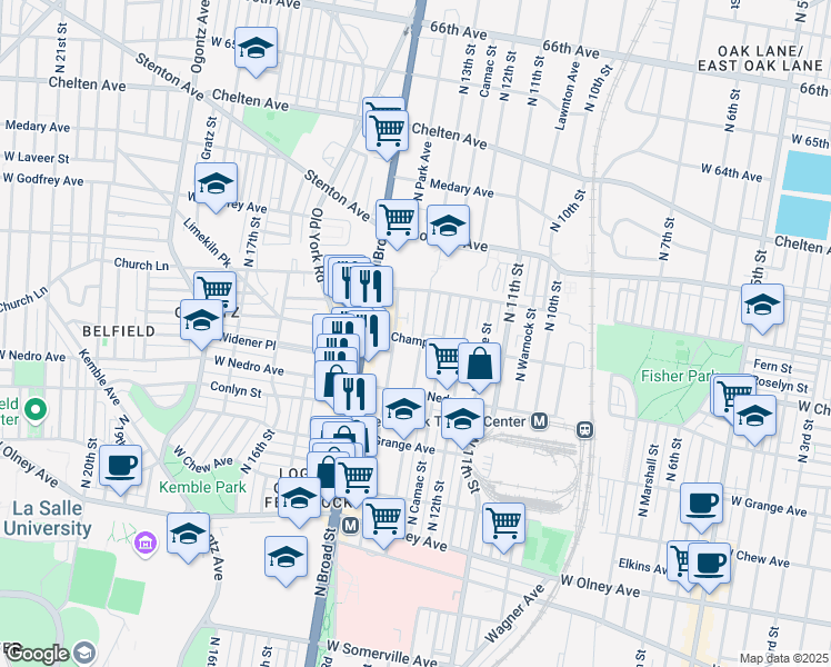 map of restaurants, bars, coffee shops, grocery stores, and more near 5949 North 13th Street in Philadelphia