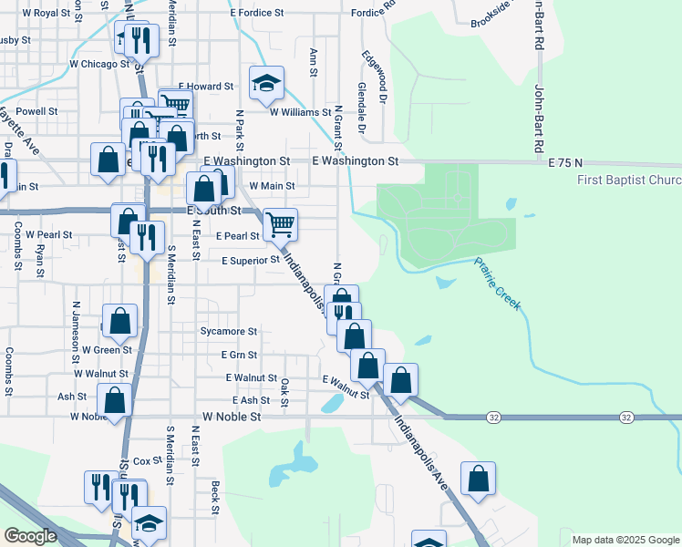 map of restaurants, bars, coffee shops, grocery stores, and more near 730 East Elm Street in Lebanon