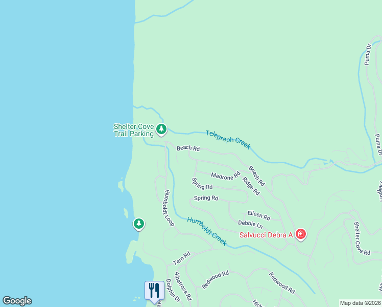 map of restaurants, bars, coffee shops, grocery stores, and more near 634 Ridge Rd in Whitethorn