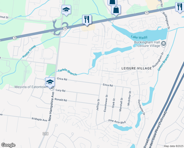 map of restaurants, bars, coffee shops, grocery stores, and more near 217F Buckingham Court in Lakewood