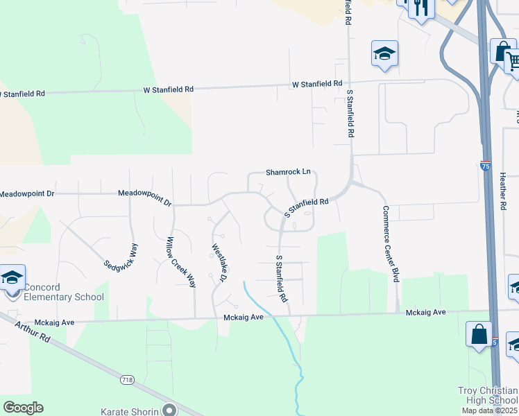 map of restaurants, bars, coffee shops, grocery stores, and more near 981 Jasmine Drive in Troy