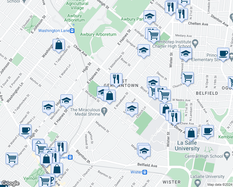 map of restaurants, bars, coffee shops, grocery stores, and more near 710 East Chelten Avenue in Philadelphia