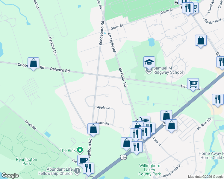 map of restaurants, bars, coffee shops, grocery stores, and more near 1510 Village Court in Beverly