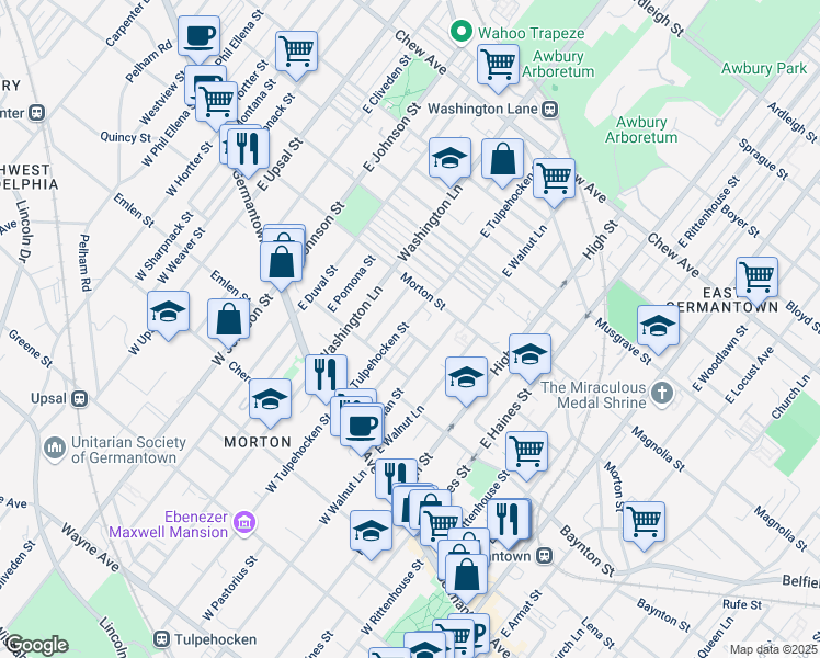map of restaurants, bars, coffee shops, grocery stores, and more near 142 East Tulpehocken Street in Philadelphia