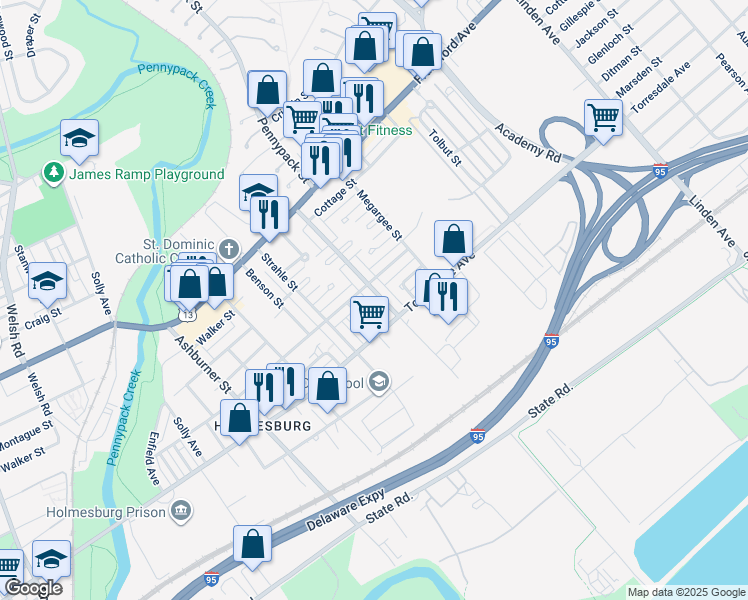 map of restaurants, bars, coffee shops, grocery stores, and more near 4616 Pennypack Street in Philadelphia