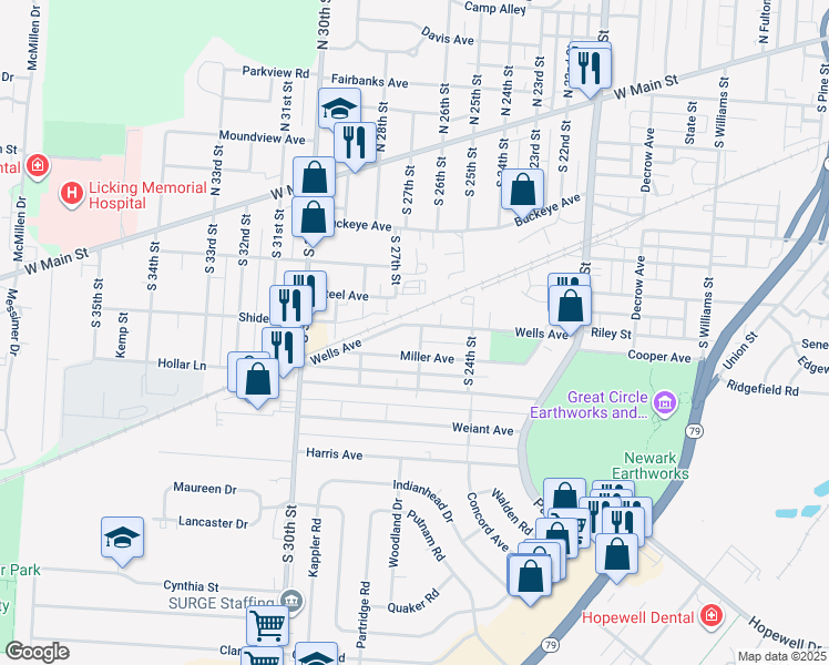 map of restaurants, bars, coffee shops, grocery stores, and more near 945 Wells Avenue in Newark