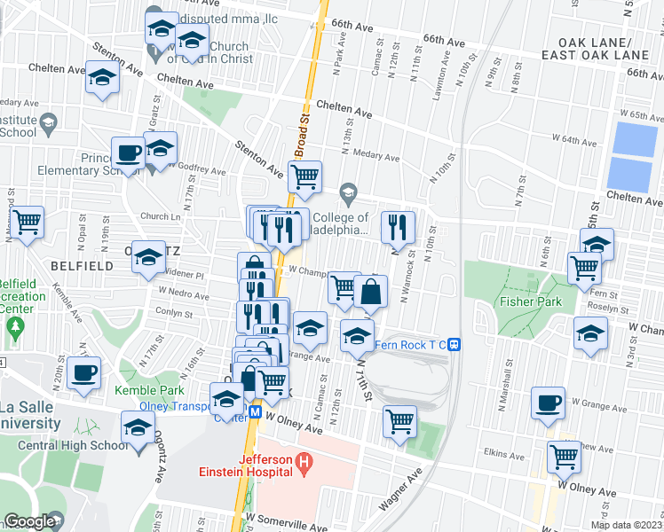 map of restaurants, bars, coffee shops, grocery stores, and more near 6011 North 13th Street in Philadelphia