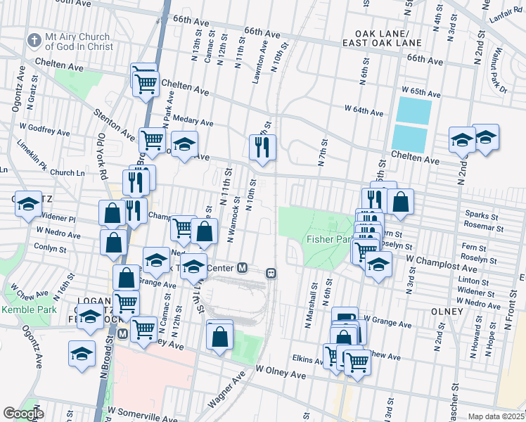 map of restaurants, bars, coffee shops, grocery stores, and more near 900 West Spencer Street in Philadelphia