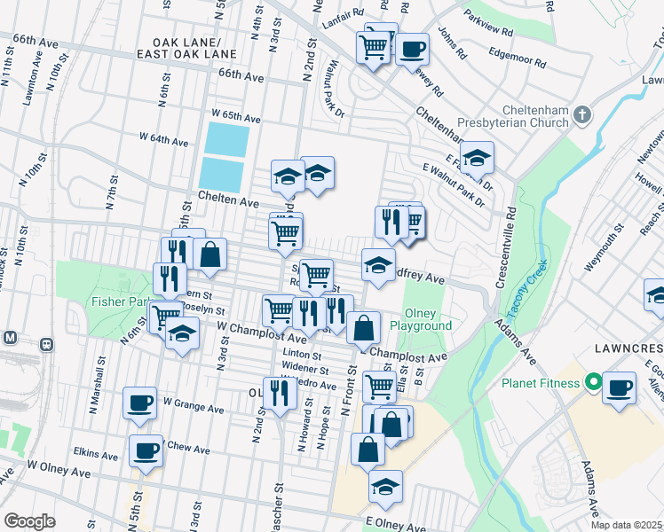 map of restaurants, bars, coffee shops, grocery stores, and more near 6151 North Mascher Street in Philadelphia
