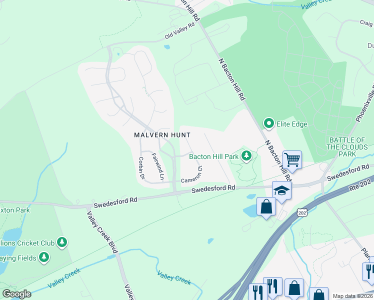 map of restaurants, bars, coffee shops, grocery stores, and more near 3 Emerson Way in Exton
