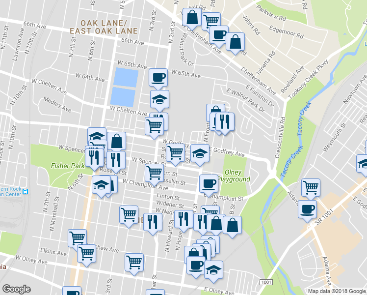 map of restaurants, bars, coffee shops, grocery stores, and more near 6151 North Mascher Street in Philadelphia
