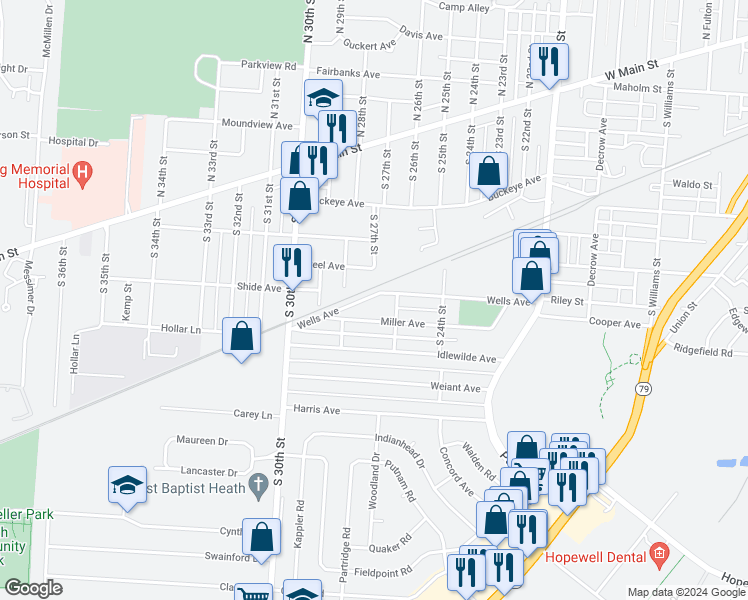 map of restaurants, bars, coffee shops, grocery stores, and more near 961 Wells Avenue in Newark