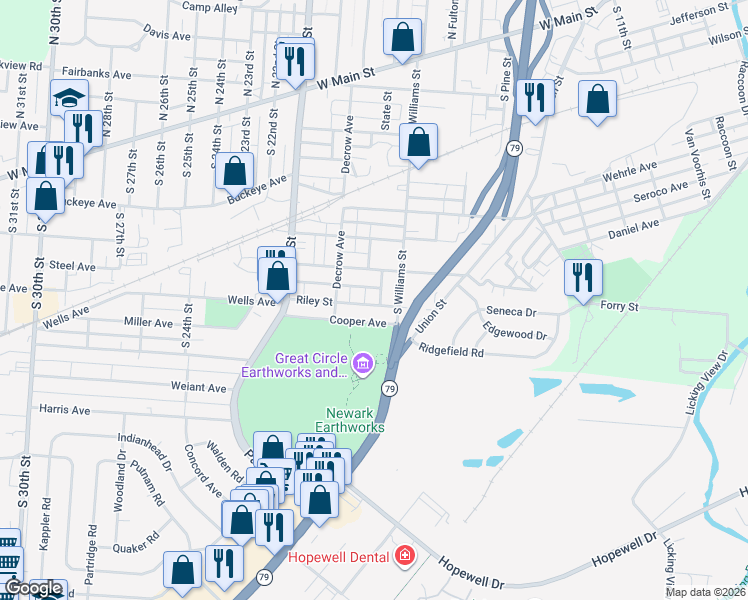 map of restaurants, bars, coffee shops, grocery stores, and more near 65 Cooper Avenue in Newark
