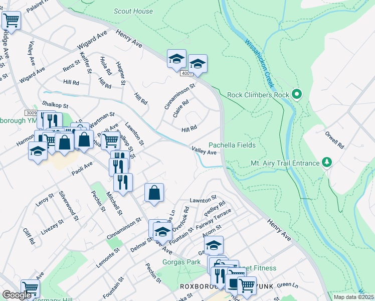 map of restaurants, bars, coffee shops, grocery stores, and more near 7002 Valley Avenue in Philadelphia