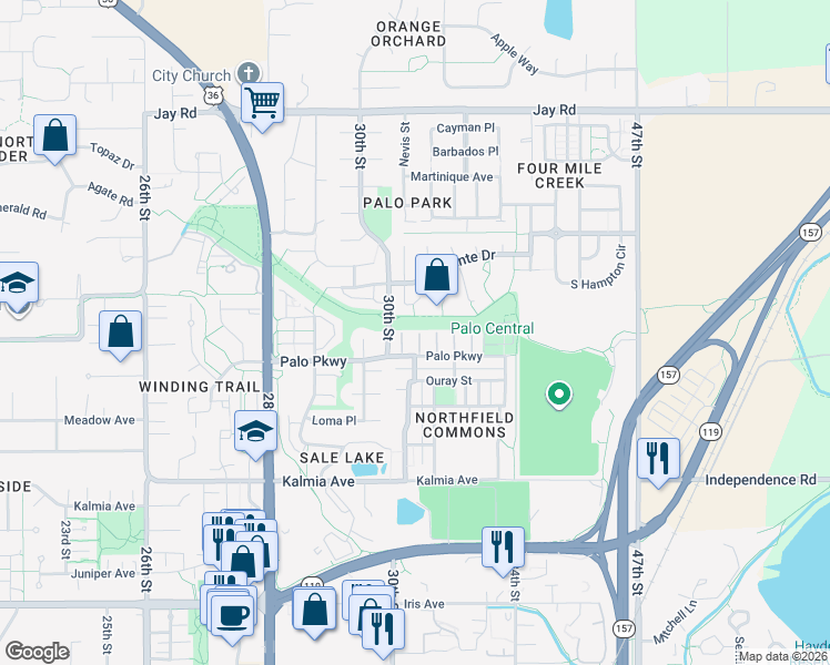 map of restaurants, bars, coffee shops, grocery stores, and more near 3851 Angelovic Court in Boulder