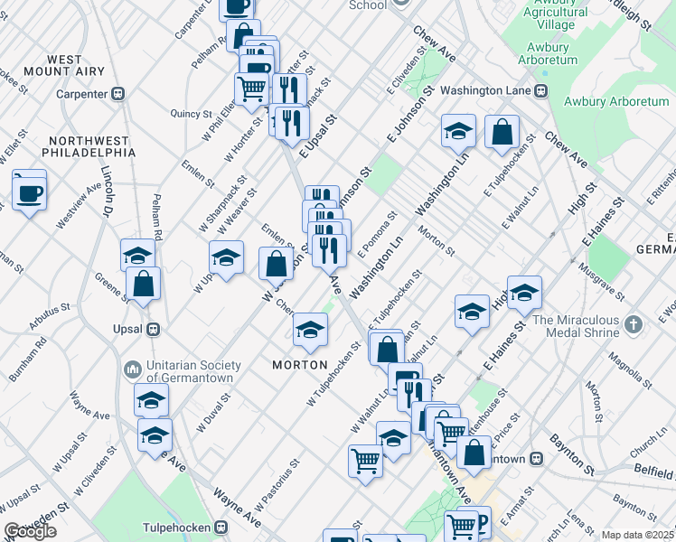 map of restaurants, bars, coffee shops, grocery stores, and more near 6330 Germantown Avenue in Philadelphia