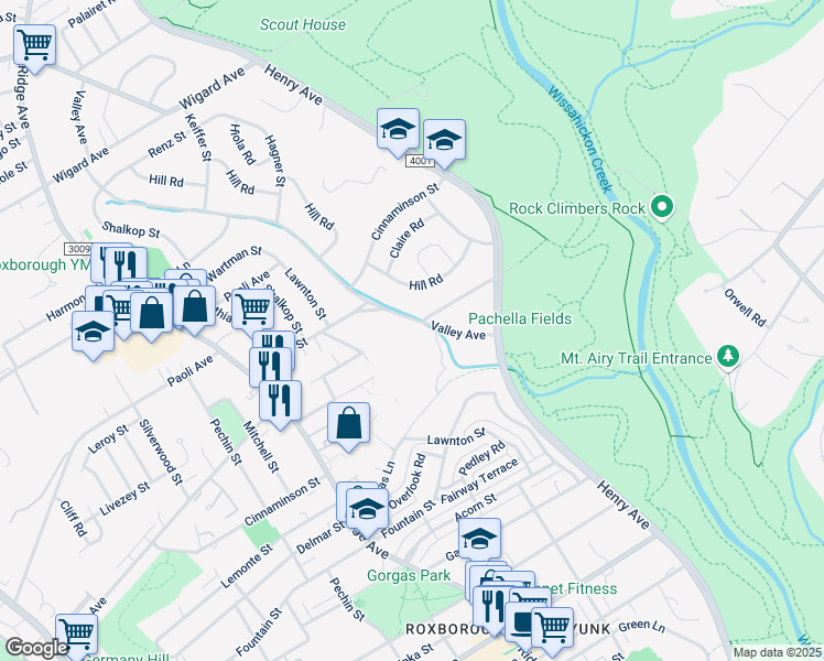 map of restaurants, bars, coffee shops, grocery stores, and more near 7002 Valley Avenue in Philadelphia