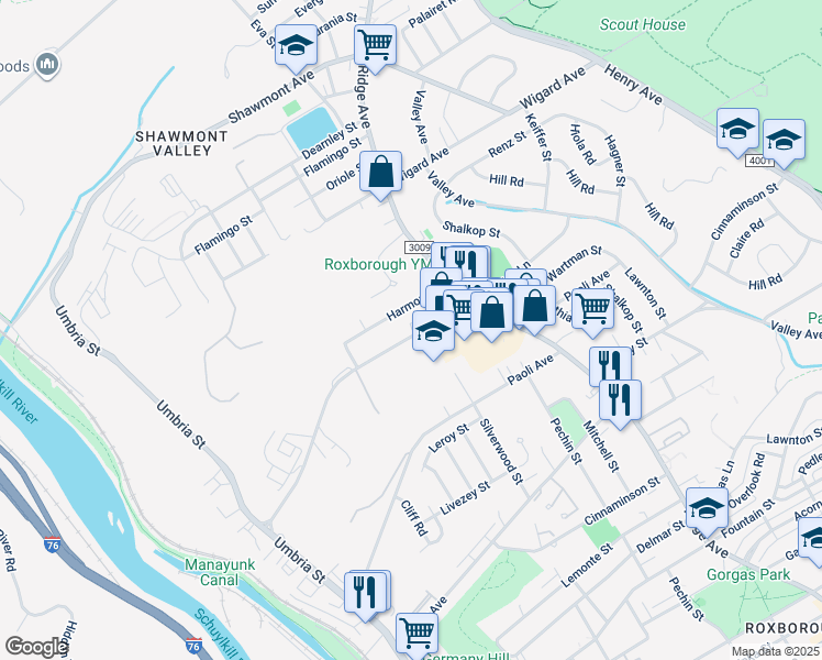 map of restaurants, bars, coffee shops, grocery stores, and more near 450 Domino Lane in Philadelphia