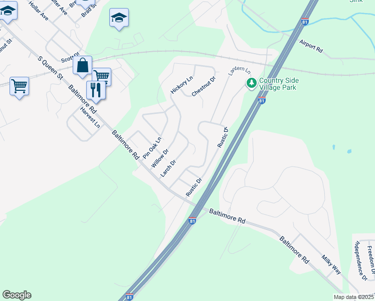 map of restaurants, bars, coffee shops, grocery stores, and more near 29 Larch Drive in Shippensburg
