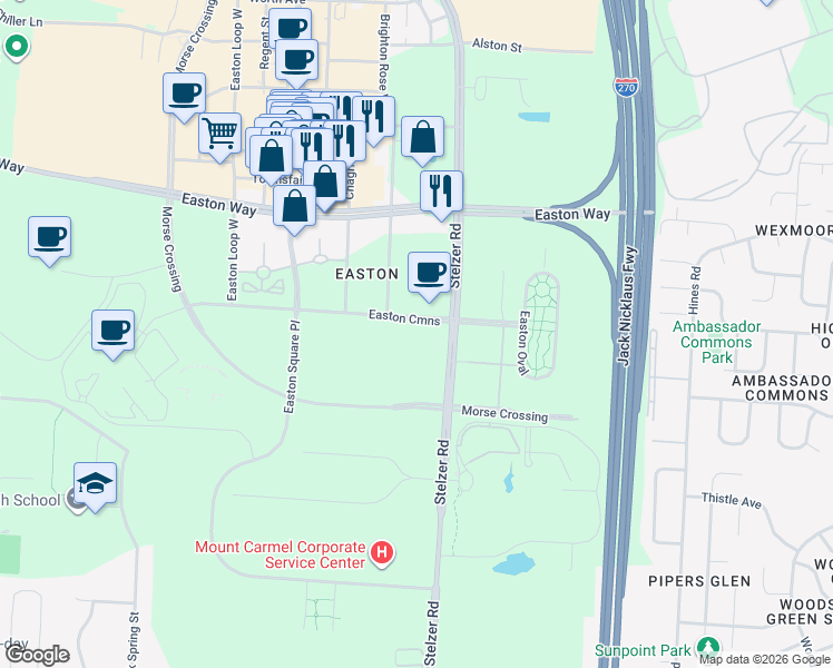 map of restaurants, bars, coffee shops, grocery stores, and more near 4343 Easton Cmns in Columbus