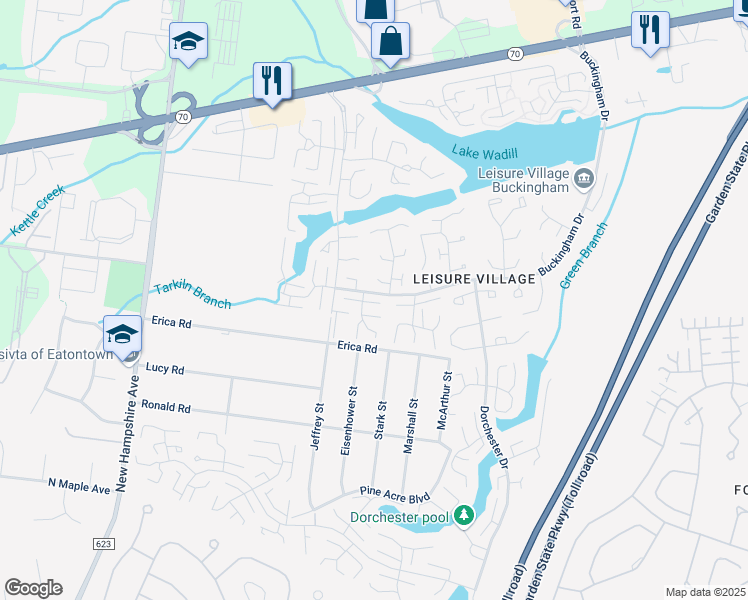 map of restaurants, bars, coffee shops, grocery stores, and more near 155A Gramercy Court in Toms River
