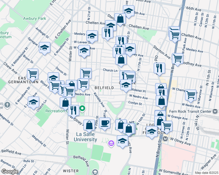 map of restaurants, bars, coffee shops, grocery stores, and more near 5936 North 19th Street in Philadelphia
